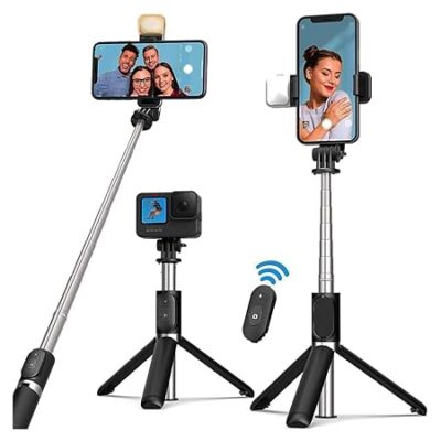 Bluetooth Selfie Sticks Tripod with Light Compatible for iPhone & Android