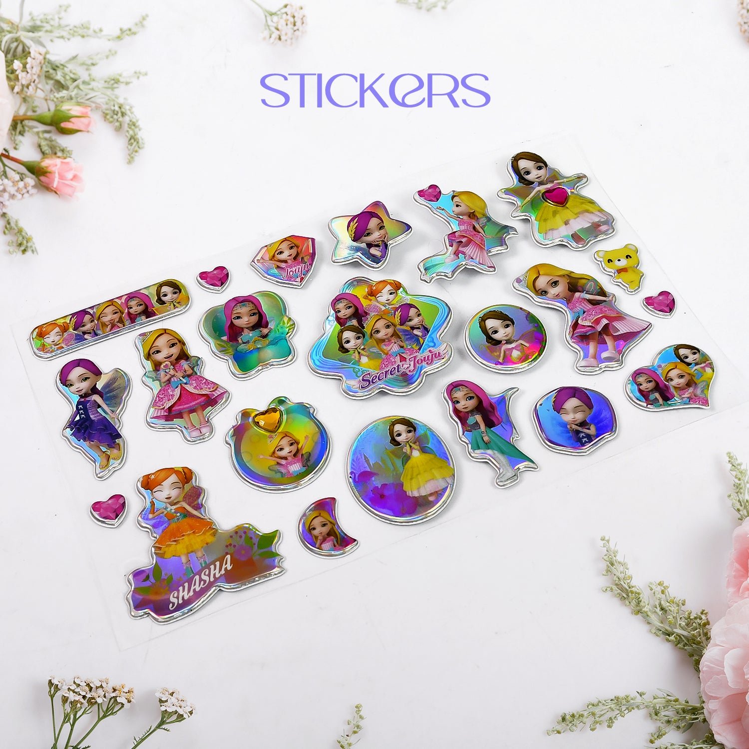 Girls Cartoon Design Adhesive 3D Stickers (1 Sheet / 19×12 Cm)
