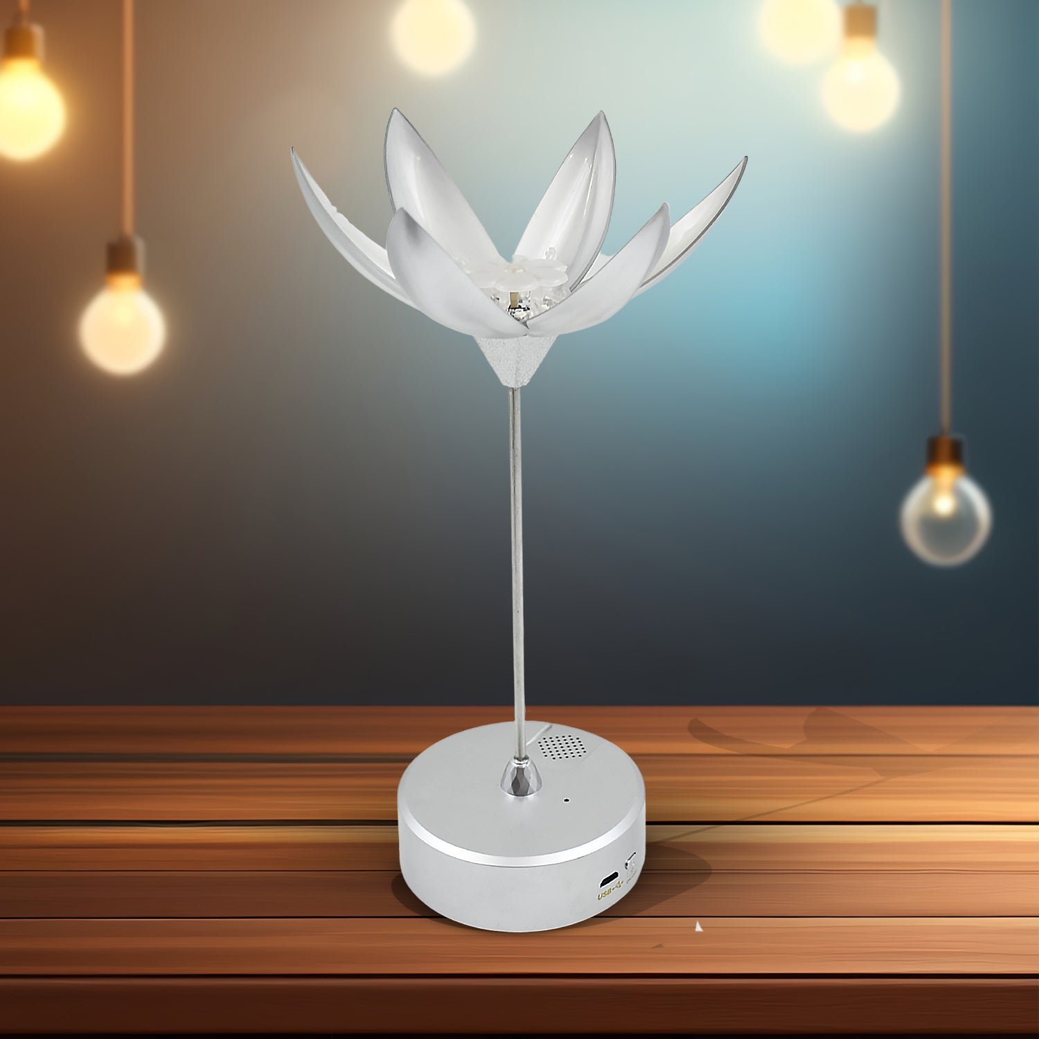 Lotus Flower Lamp with Music, Touch Open and Close, USB Rechargeable (1 Pc)