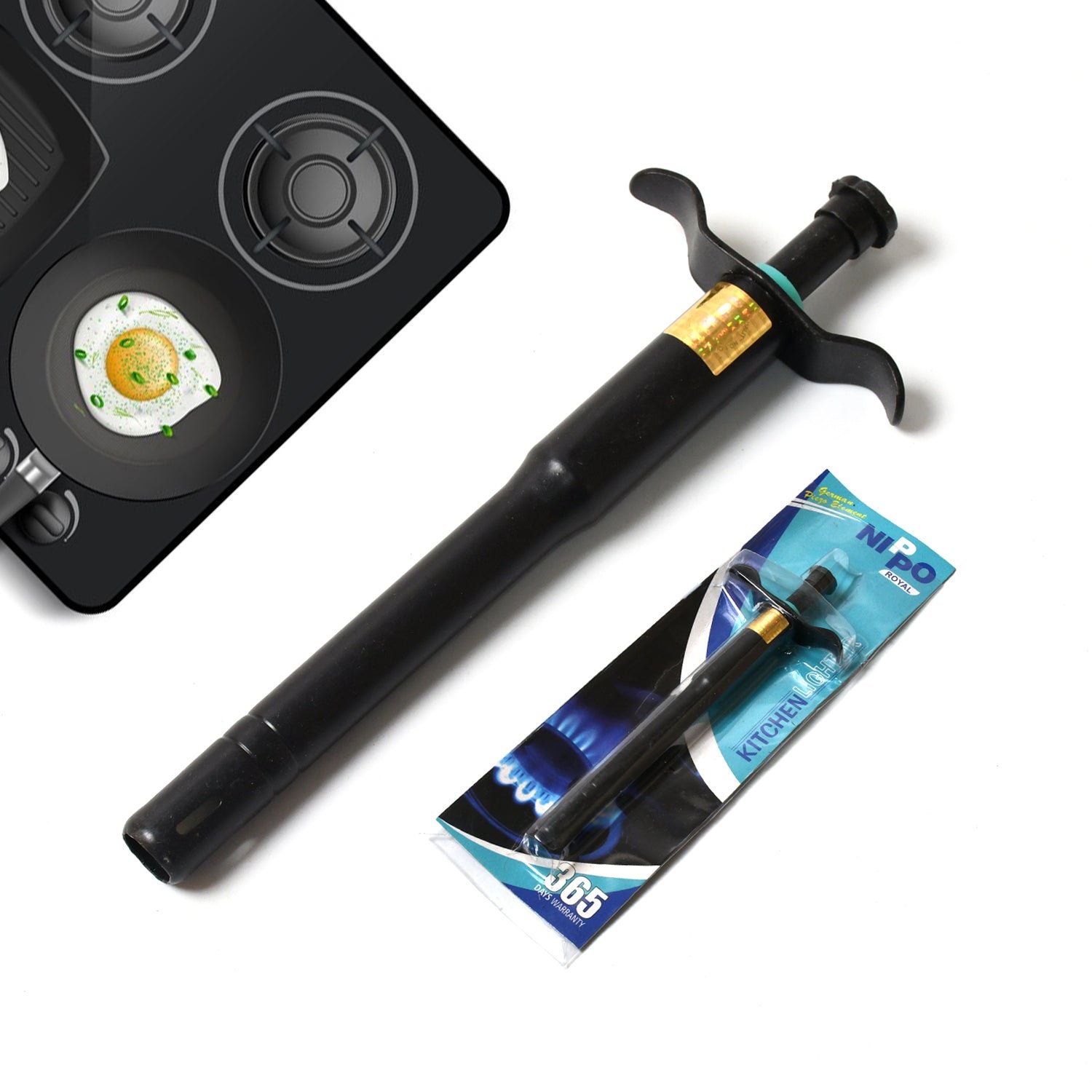 Stainless Steel Black Gas Lighter for Gas Stove, Long Lasting (1 Pc)