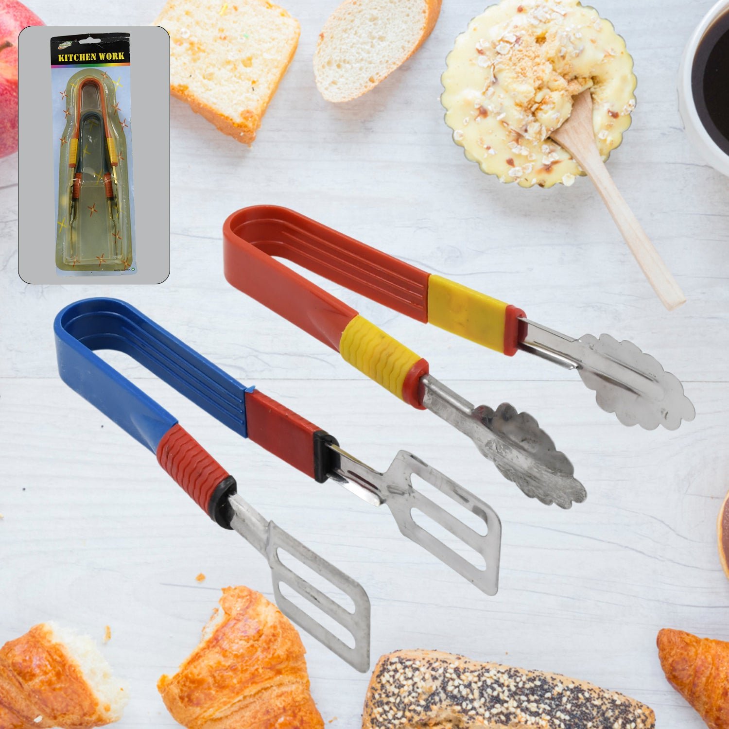 Stainless Steel Multipurpose Utility Tong / Serving Food Tongs  (2 Pcs Set)