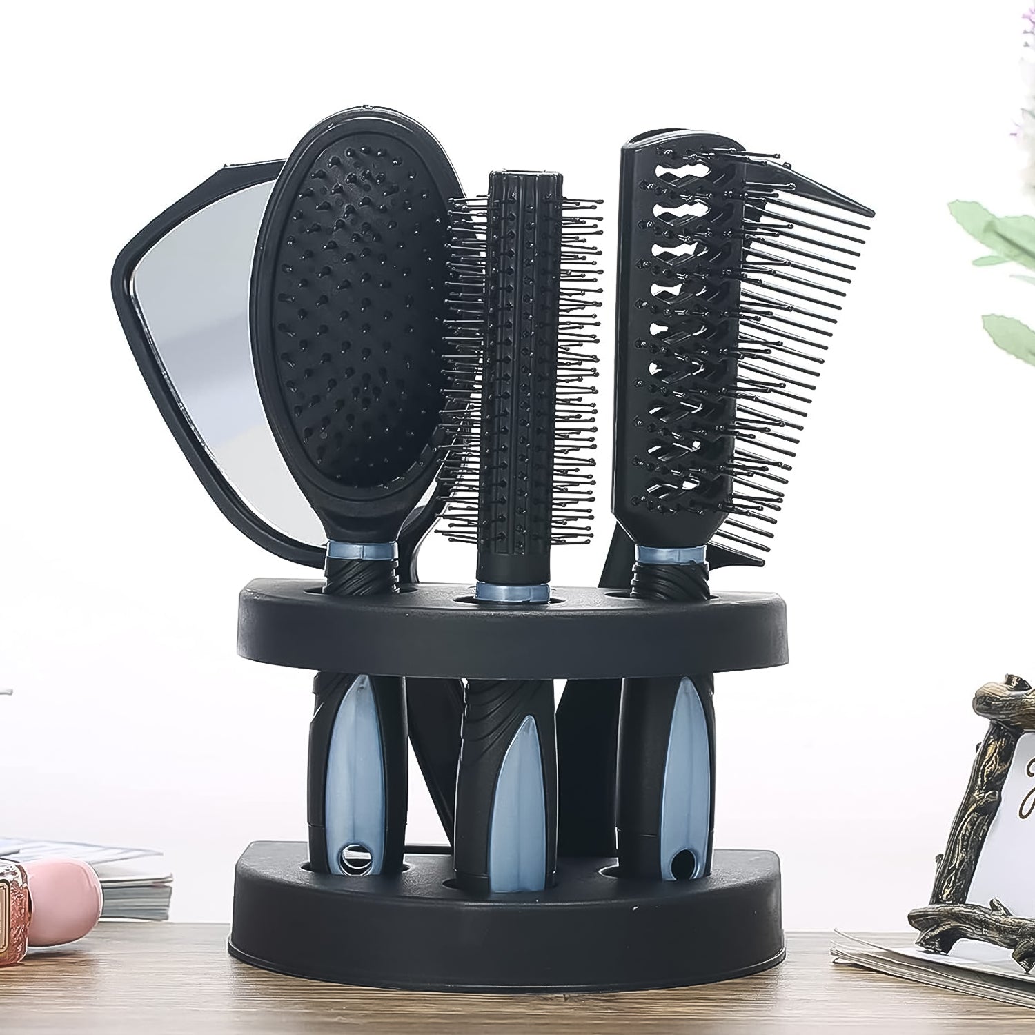 Hair Combs Mirror Set Professional Salon Hair Cutting Brushes Sets (5 Pc With Stand), Hair accessories