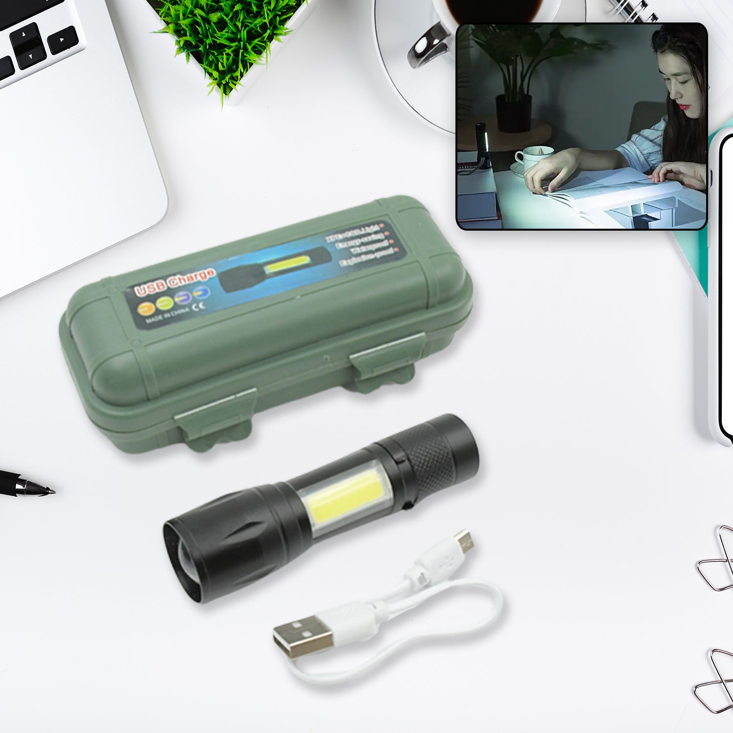 LED USB Rechargeable Mini Flashlight – Ultra-Bright Zoom & COB Side Lantern, Tactical Emergency Light