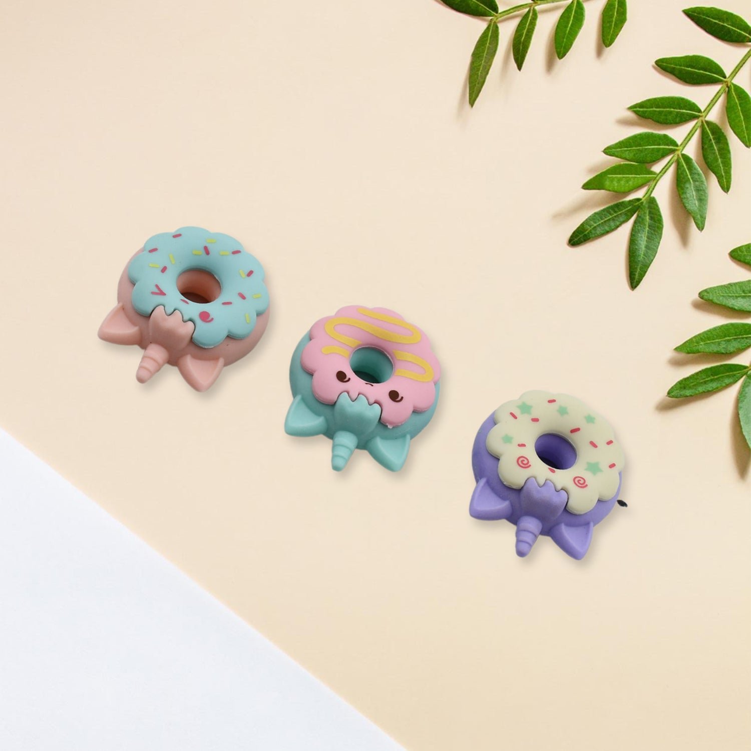 Tree Small Sized Cartoon Themed Non-Toxic Donut Erasers, School Stationery  (3pc Set)