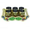 Peacock Design Glass with Handle and Handicraft Serving Tray Set