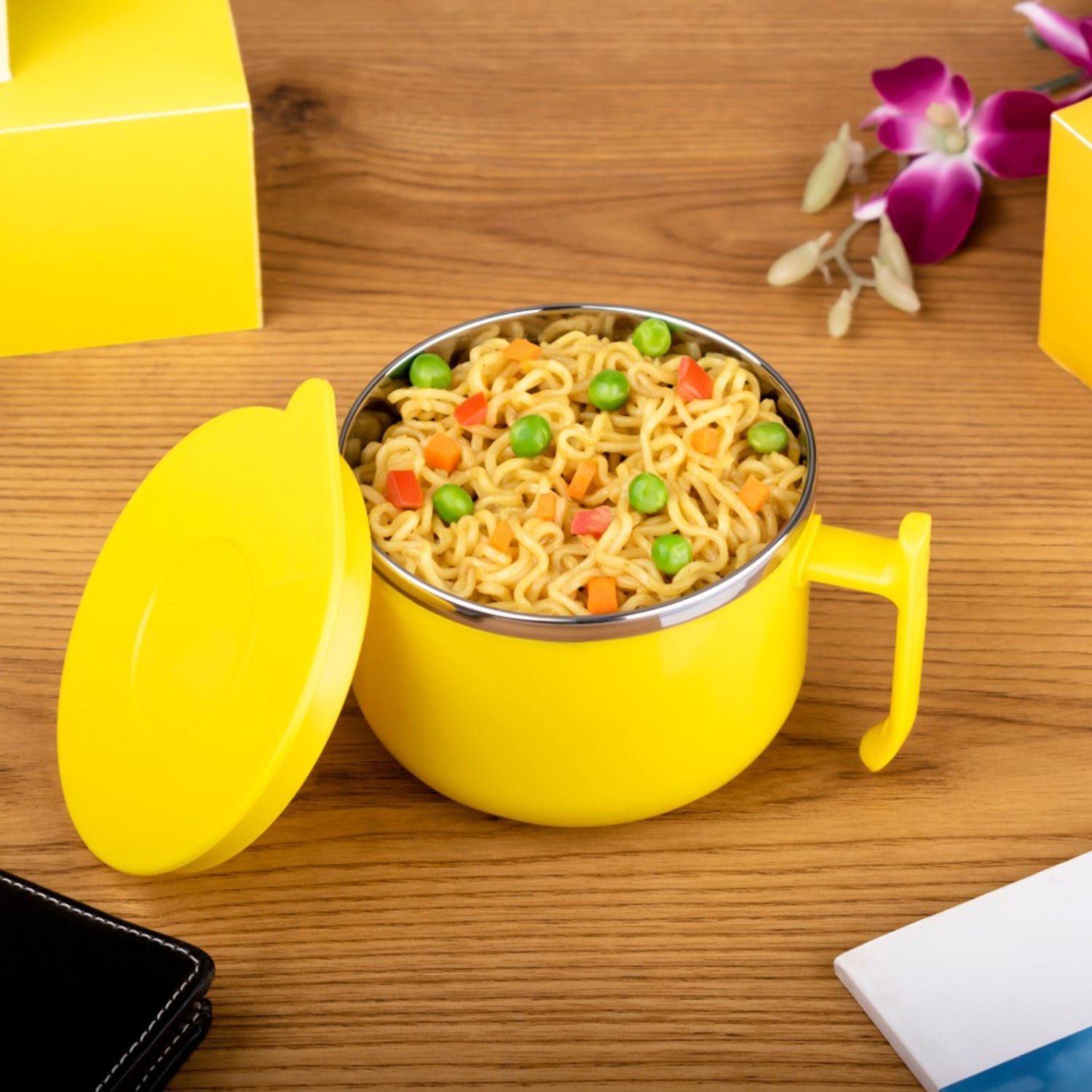 Safe Double-Layer Maggie Bowl with Lid & Handle – Versatile Bowl for Cereals, Fruits, Ramen & More