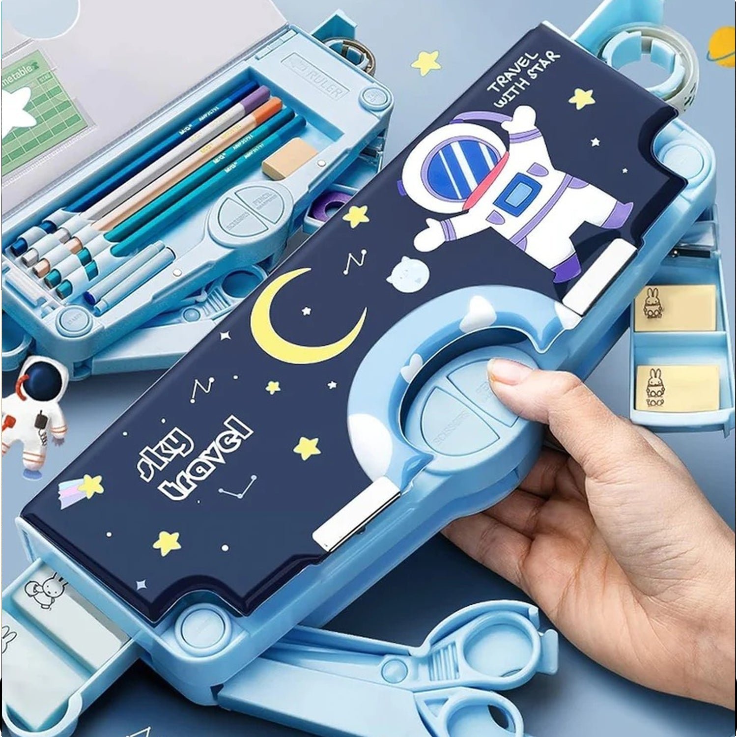Multifunctional Space Theme Pencil Box for Kids (Magnetic, Pop-Up)