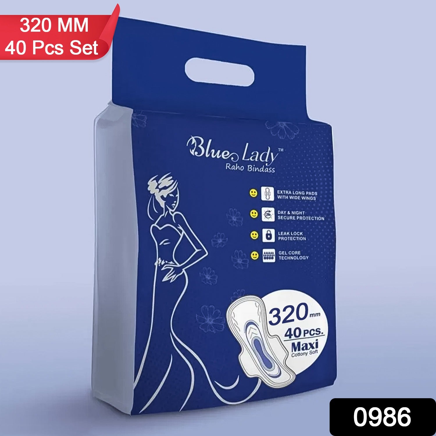Blue Lady Extra Long Pads With Wides Wings Sanitary Pads â 320 mm, 40-Pack