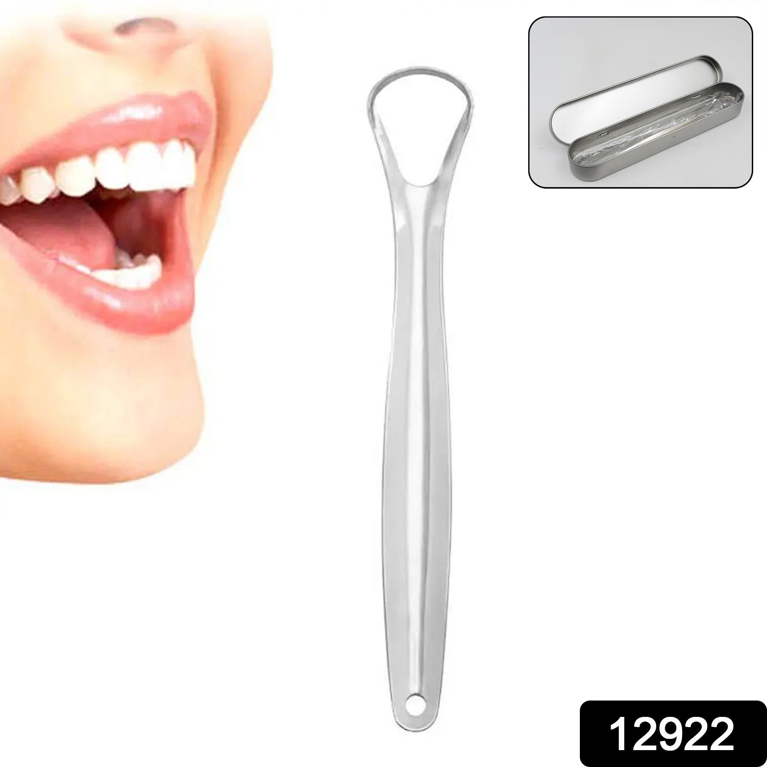 Stainless Steel Tongue Scraper for Bad Breath & Oral Hygiene, Metal Case Included (1 Pc)