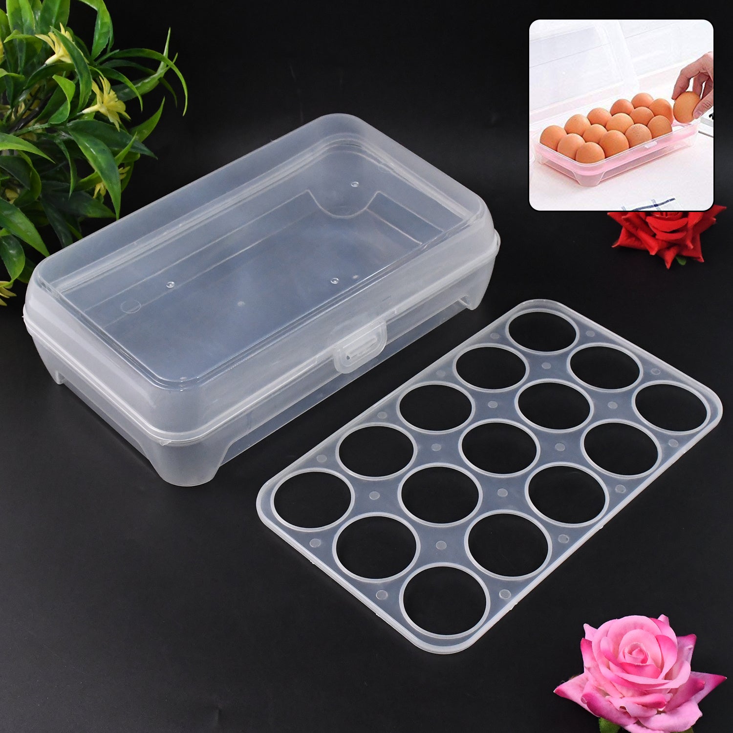 Plastic Egg Storage Container Holder for Refrigerator Egg Tray Holds 15 Eggs (1 Pc)