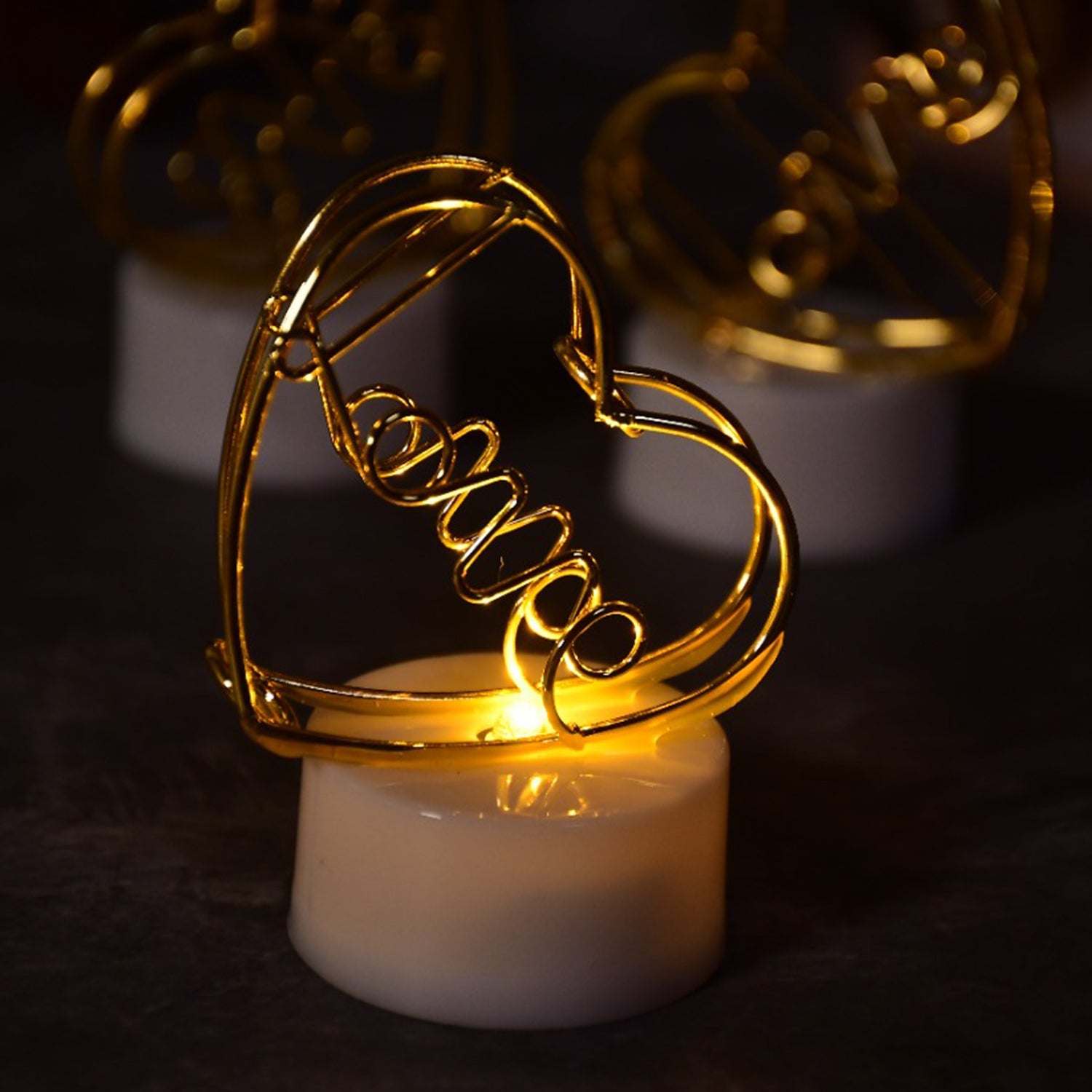 Set of 12 Multicolor Flameless Heart Candles for Decoration
