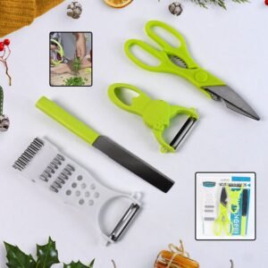 4-Piece Kitchen Cutting Set: Scissors, Peeler, Grater / Slicer, and Knife