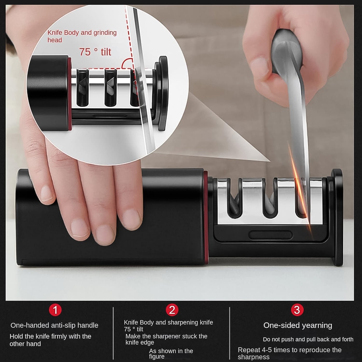 3-Stage Knife Sharpener, Knife grinder Three-sided blade for both water (1 Pc) - Image 6