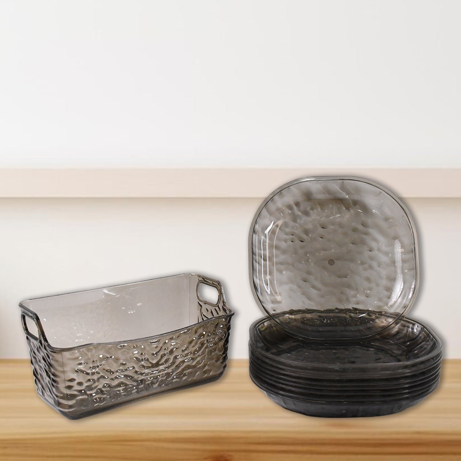 Plastic Household Plates Dinner Plates Dish Tray Skewer Bone Plate Set (10 Pcs Set) - Image 4