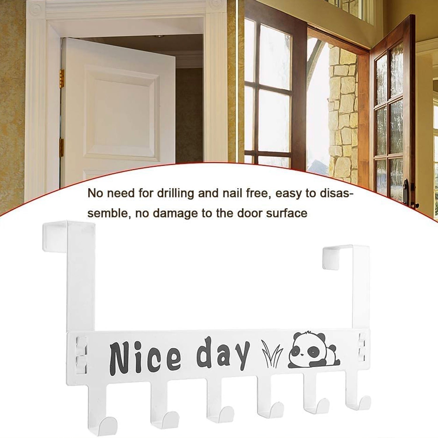 Heavy-Duty Carbon Steel Door Hook Hanger Rack (1 pc / 6 Hook / White) - Image 6