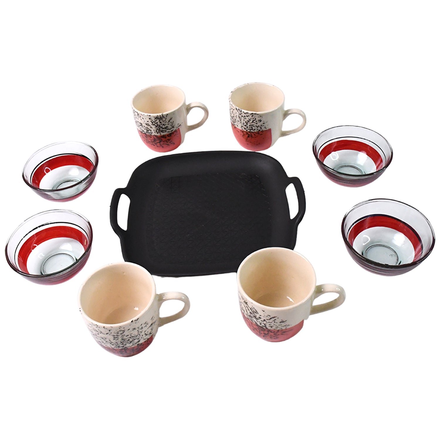 Healthy Choice Set Of 4pc Ceramic Cup And 4pc Glass Bowl With Plastic Plate (9 Pcs Set) - Image 5