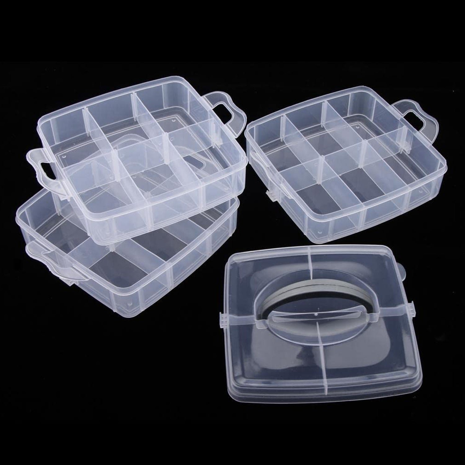 3-Tier Transparent Craft Storage Box with 18 Adjustable Compartments - Image 6