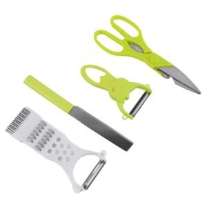4-Piece Kitchen Cutting Set: Scissors, Peeler, Grater / Slicer, and Knife
