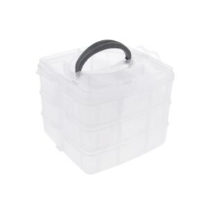 3-Tier Transparent Craft Storage Box with 18 Adjustable Compartments