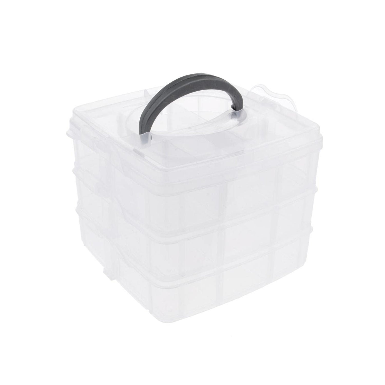 3-Tier Transparent Craft Storage Box with 18 Adjustable Compartments - Image 5