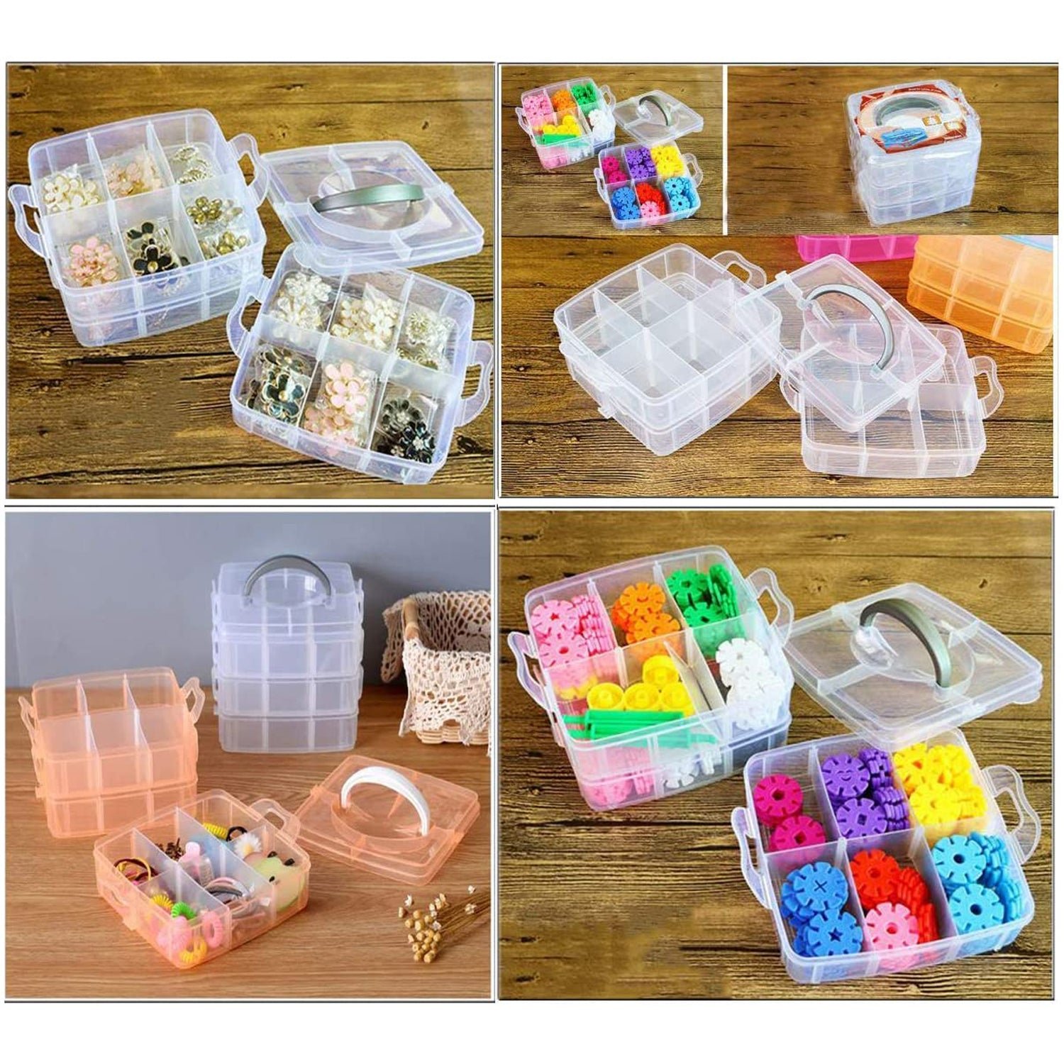 3-Tier Transparent Craft Storage Box with 18 Adjustable Compartments - Image 3