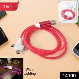 3 in 1 Charging Cable Light Up Fast Charger Lighting Cable (Mix Color)