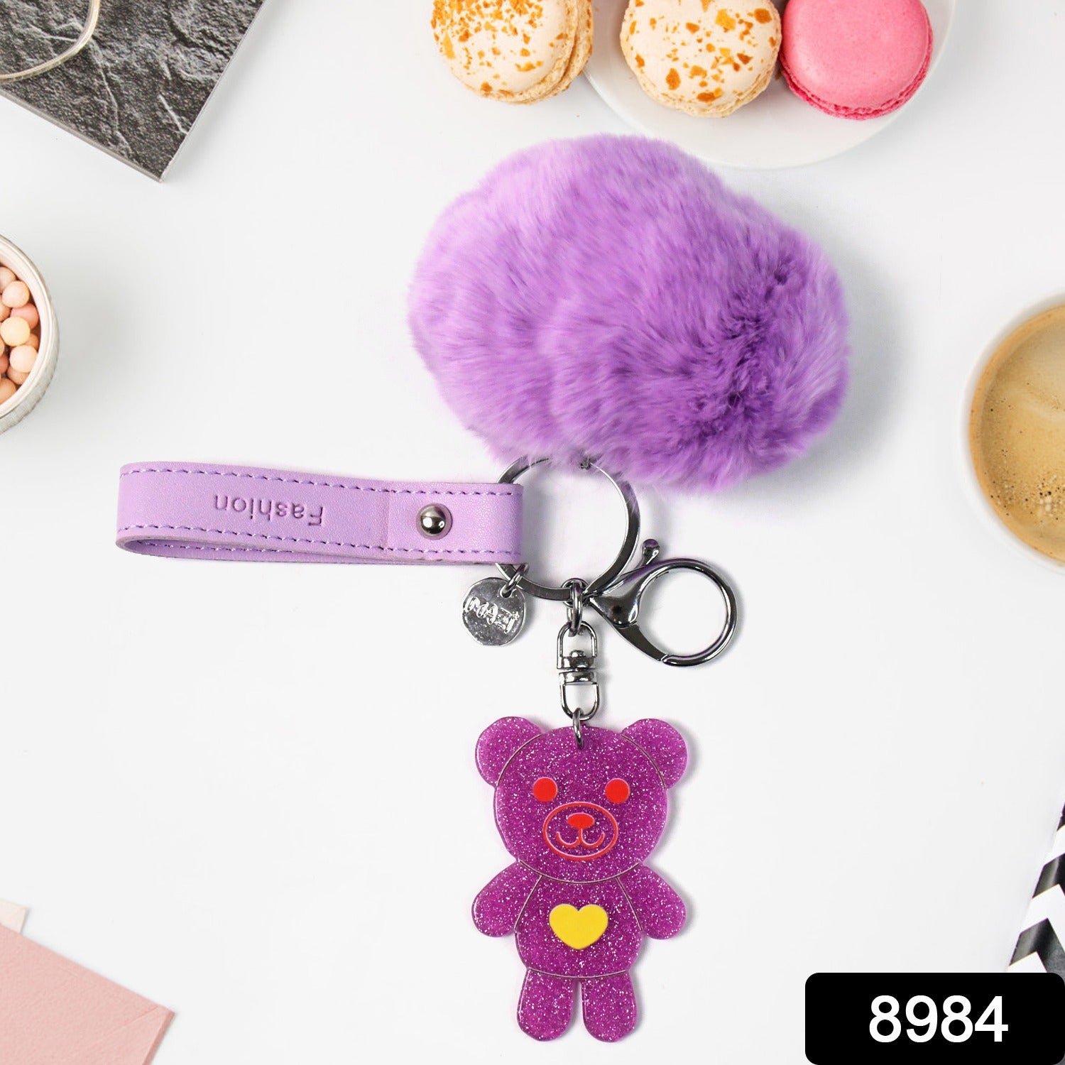 Cute Cartoon Keychain with Fluffy Pom (1 Pc) - Image 2