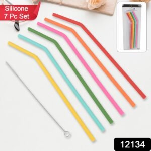 Reusable Silicone Straws Flexible Drinking Straws with Cleaning Brush (7 pc)