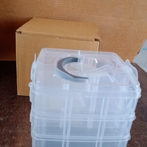 3-Tier Transparent Craft Storage Box with 18 Adjustable Compartments