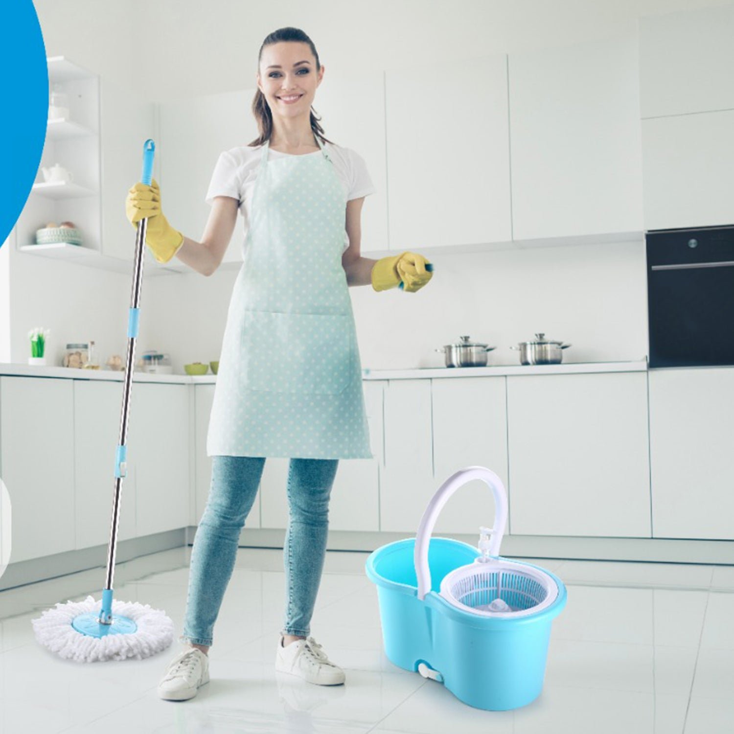 Plastic Spinner Bucket Mop 360 Degree Self Spin Wringing with 2 Absorbers for Home and Office Floor Cleaning Mops Set - Image 3